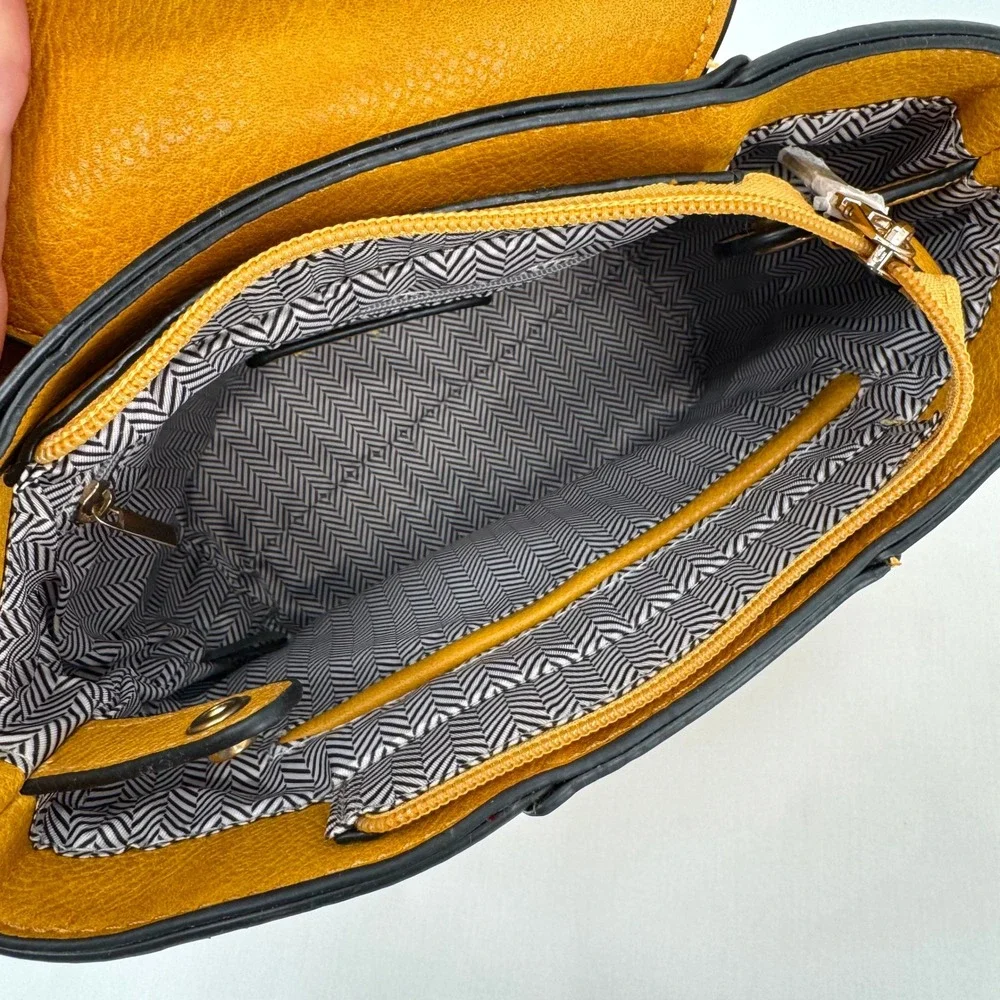 Mustard Yellow Faux Leather Convertible Backpack Crossbody HandBag Gold Hardware
